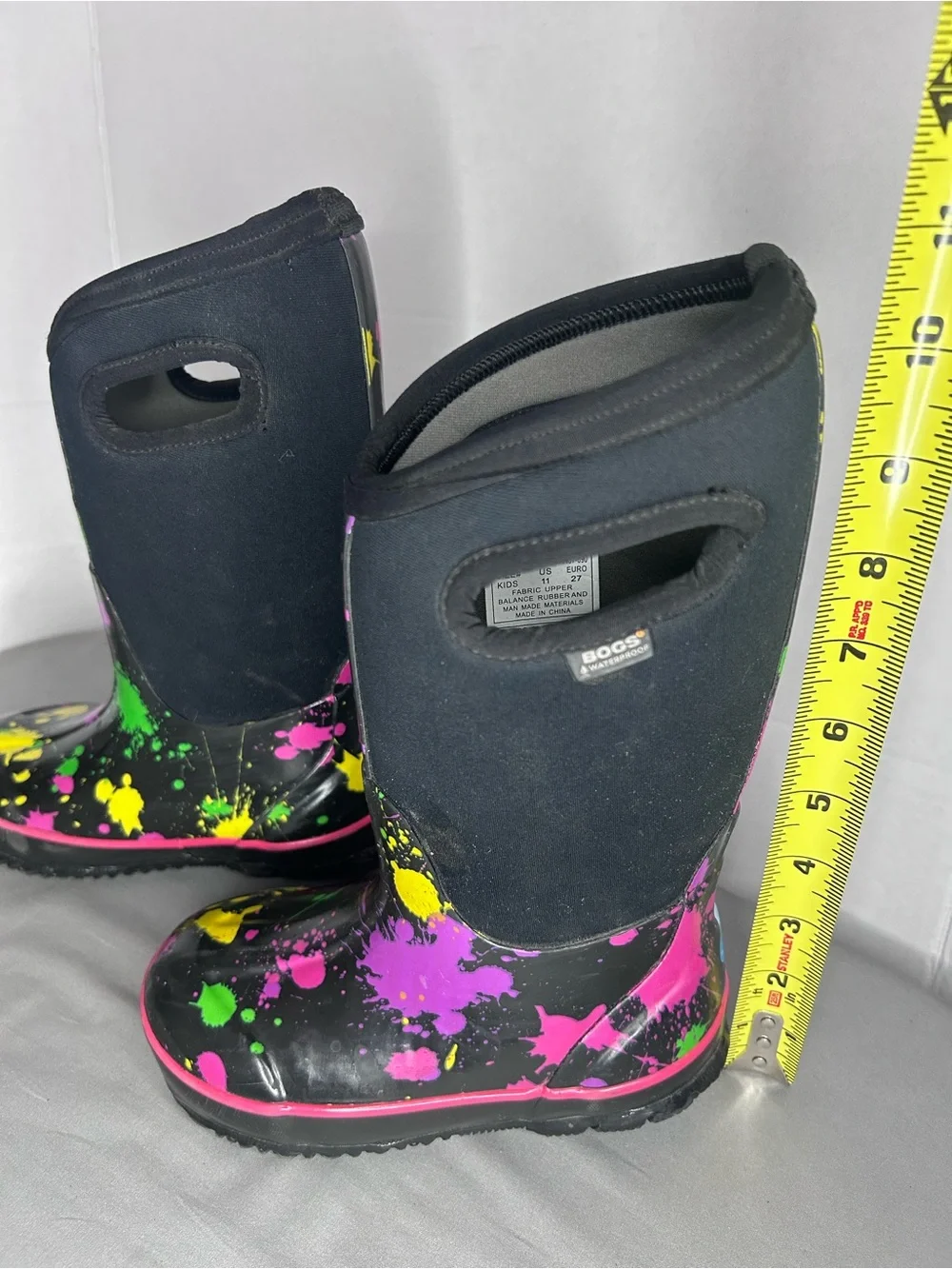 Bogs Youth Kids Black Splash-Print Rain Boots - Pink, Green & Yellow